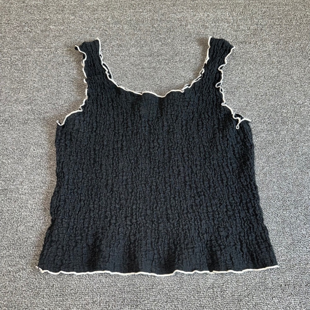 All Row Black Popcorn Crinkle Texture Lettuce Edge Tank Top Small Casual Wear